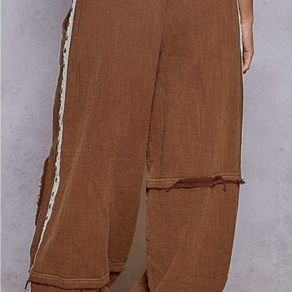 196 - New POL Chocolate Double Gauze Joggers with Stud Details - Picture 4 of 6